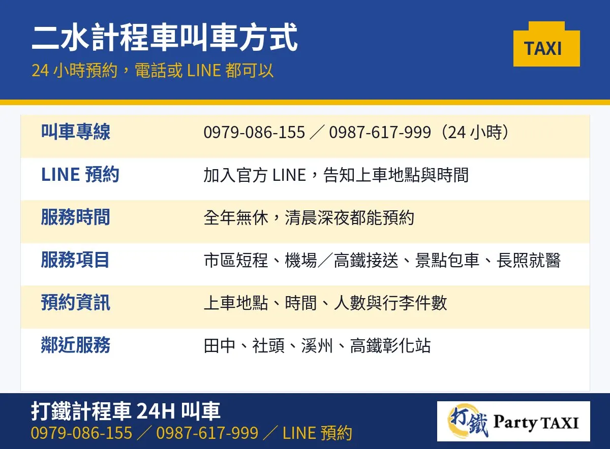二水計程車叫車方式與預約資訊