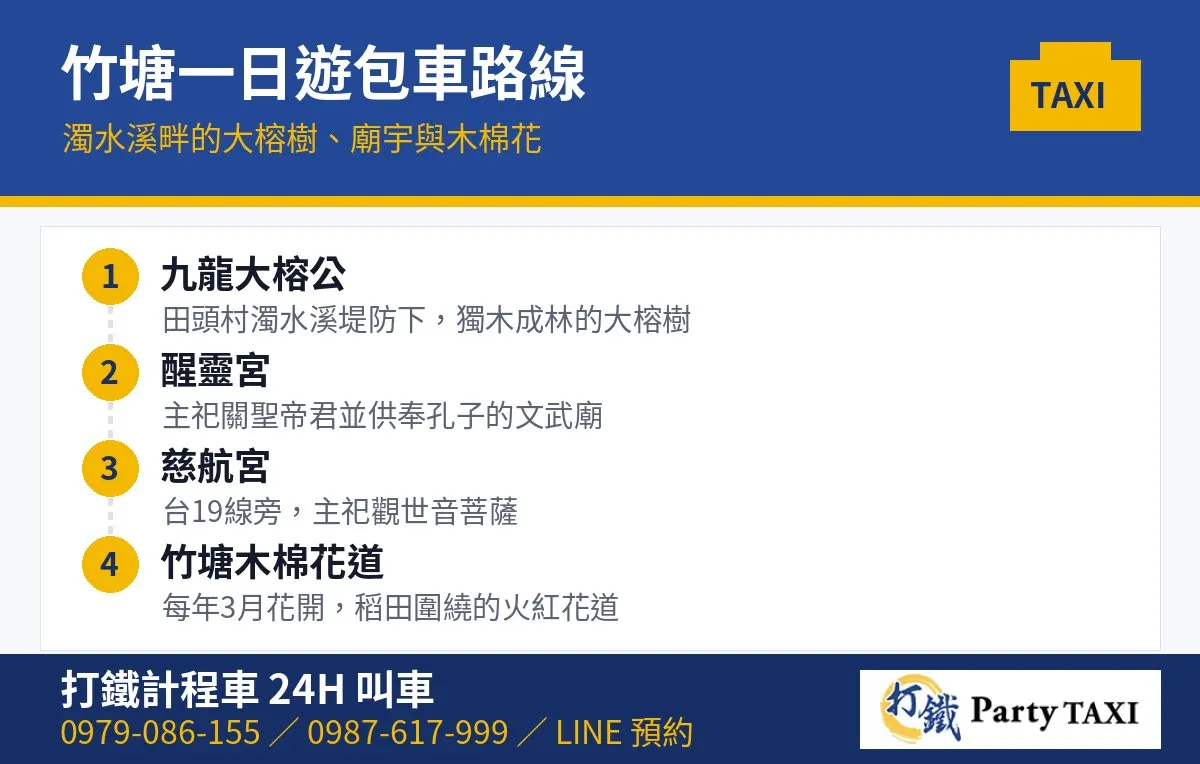 竹塘計程車一日遊包車路線：九龍大榕公、醒靈宮、慈航宮、竹塘木棉花道